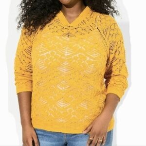 Torrid Yellow Mustard Pointelle Knit Cotton Blend Sweater Hoodie Size 3